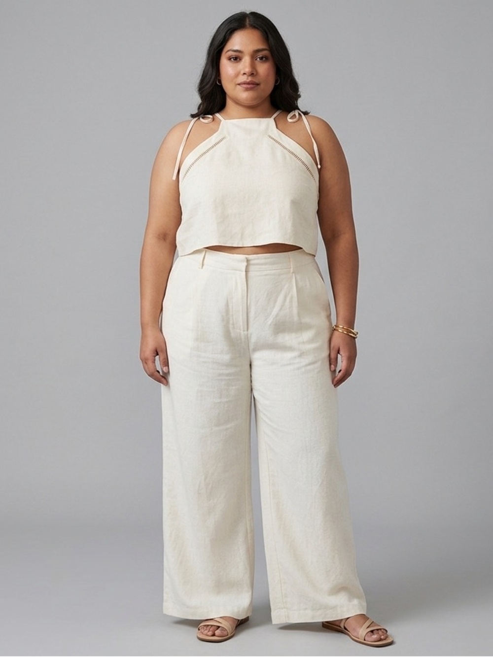 HALARA Cream Ribbed-Trim Knit Tank